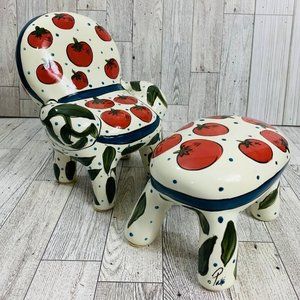 VTG Ganz Kitchy Gardner Bank Cherry Tomato Chair Ottoman Signed Farmhouse Decor